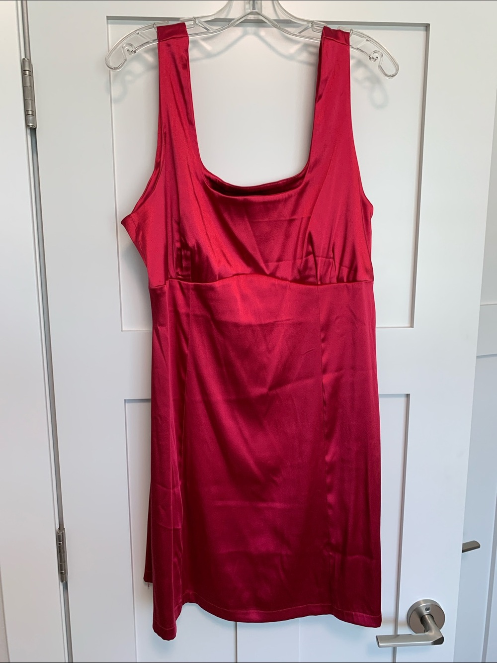 Maeve Satin Midi Dress in Deep Red